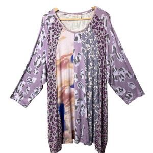 Logo By Lori Goldstein Tunic Top Plus SZ 3X Patchwork Style Animal Print Floral